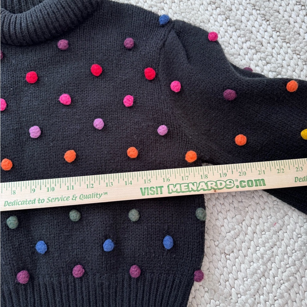 FARM Rio Black Cropped Turtleneck Sweater with Multicolor Pom Dots - Picture 3 of 8